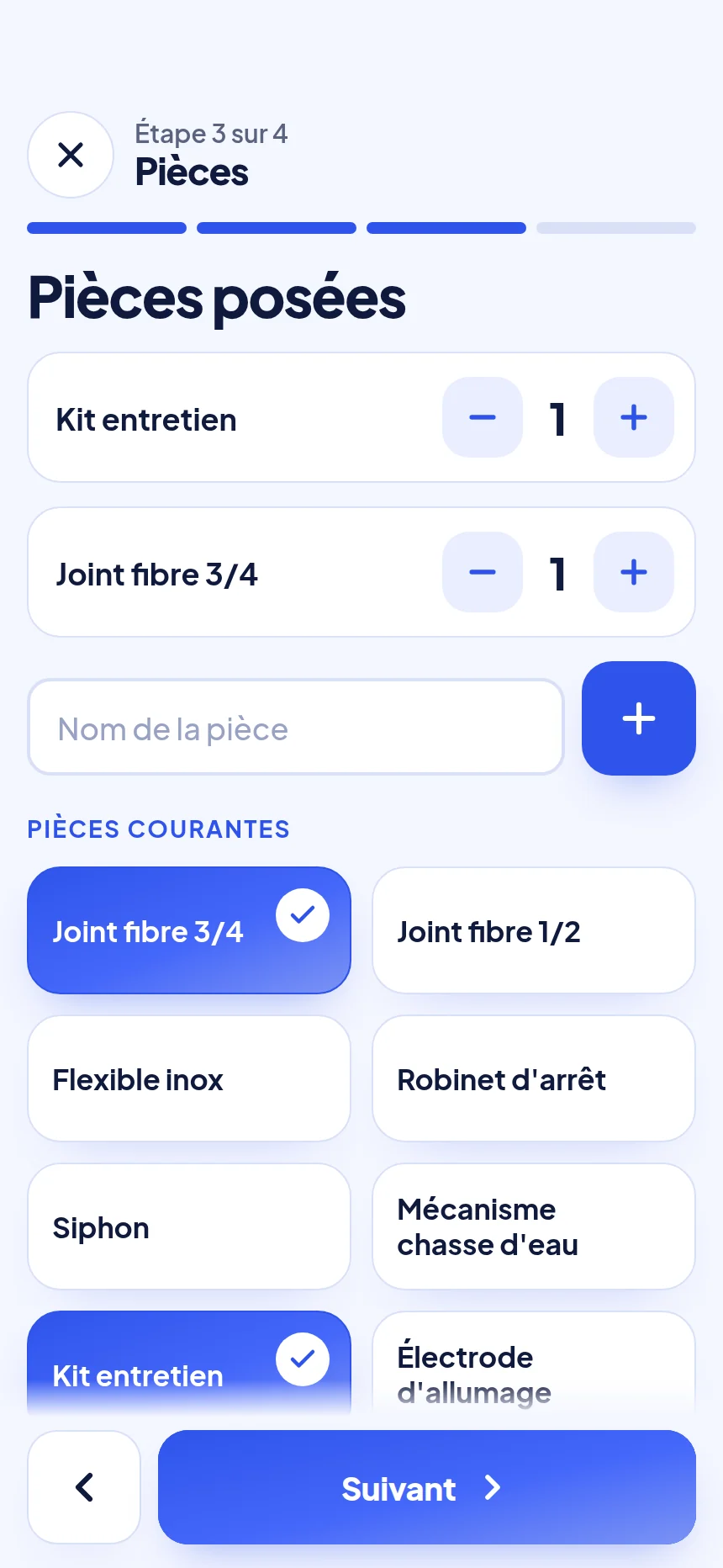 Écran Pièces posées