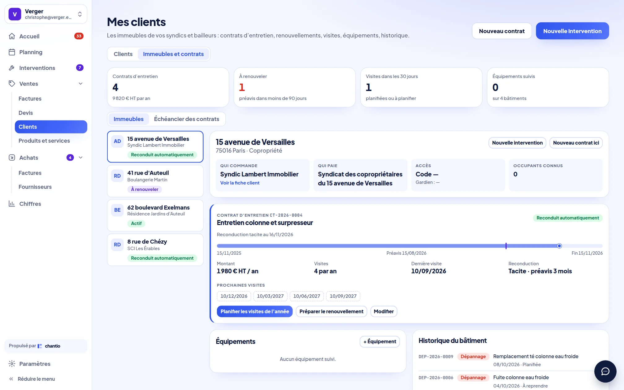 Immeubles et contrats d'entretien